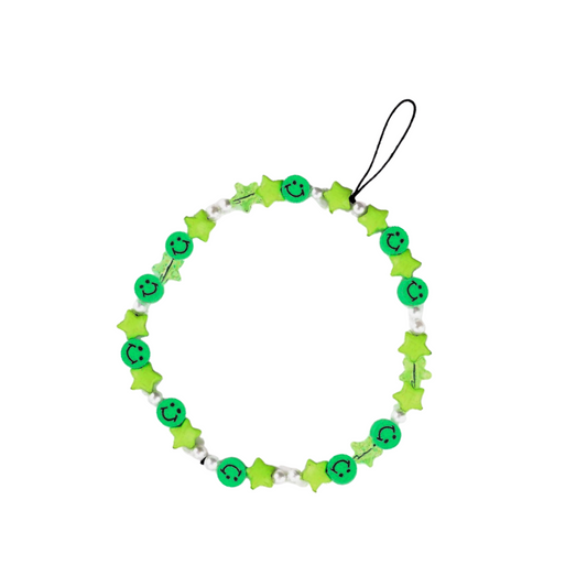 Green Smiles Beaded Phone Charm