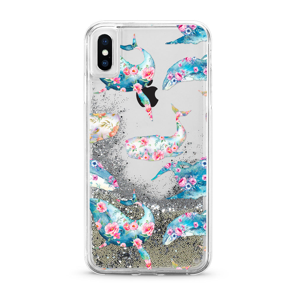 Floral Whales Glitter Case (4371328532533)